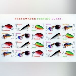 100 Freshwater Fishing Lures 2025 Forever‎ Postage Stamps USPS Bachelor Party